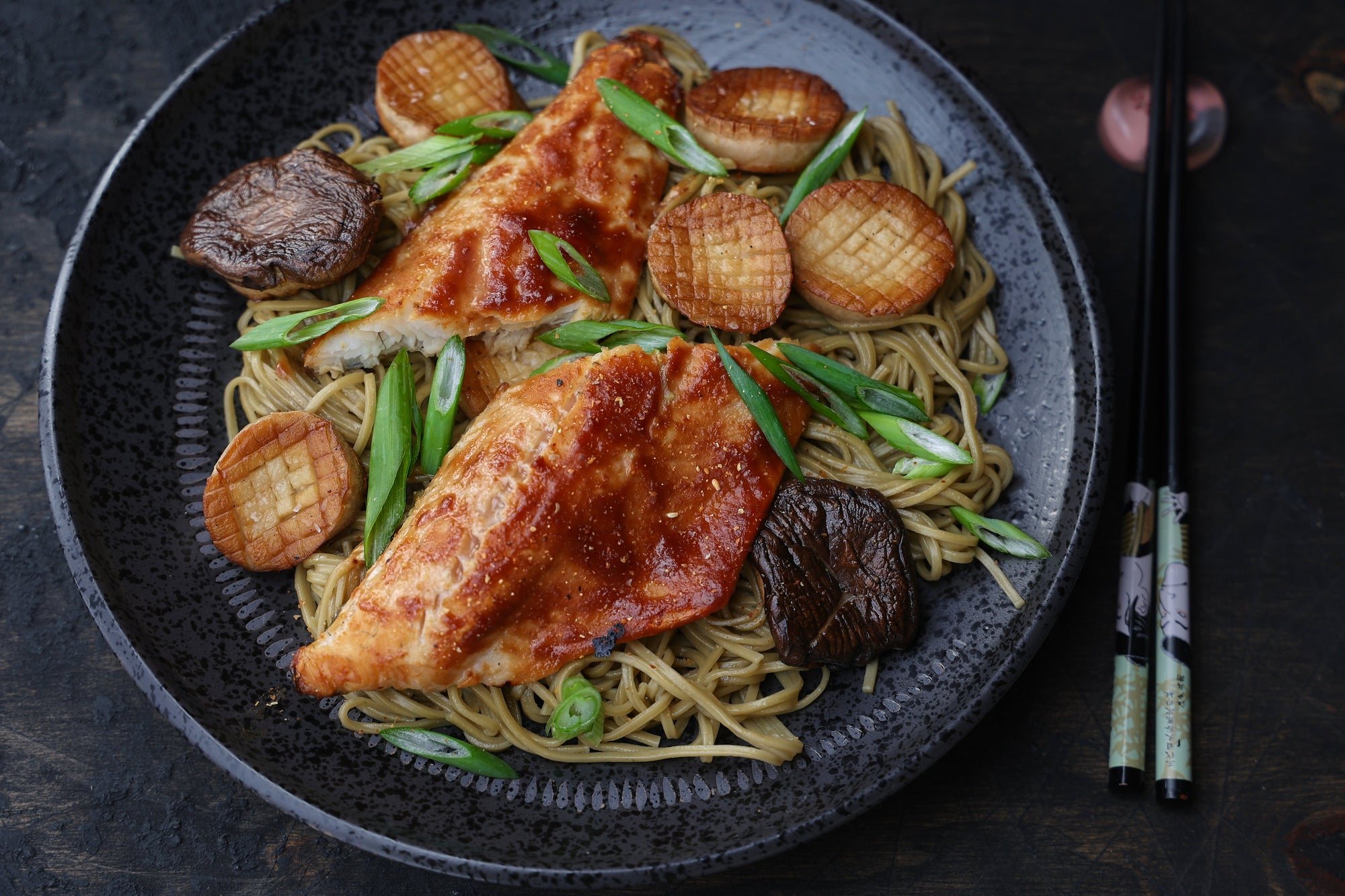 Miso Walleye with Soba Noodles and Mushrooms