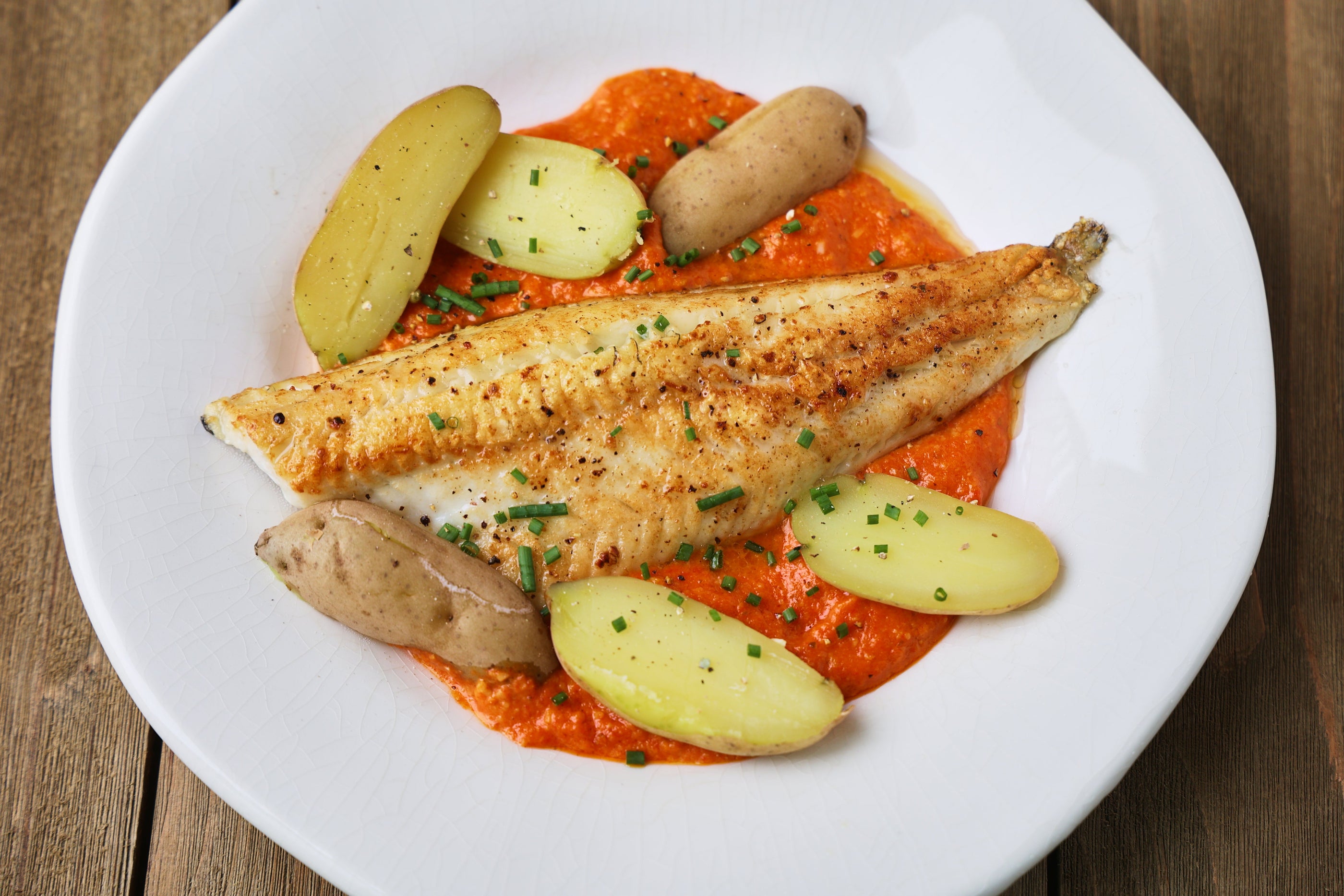 Walleye with Bell Pepper Sauce